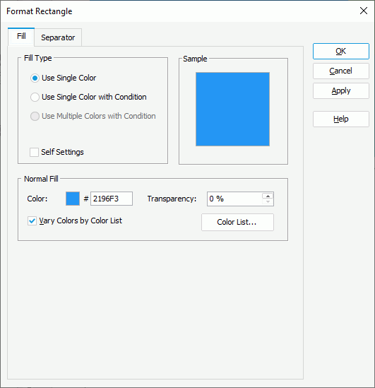 Format Rectangle dialog box - Fill