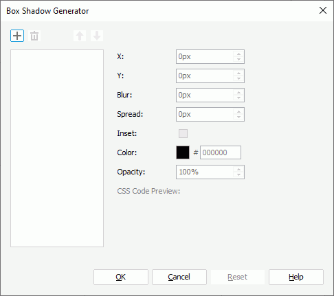 Box Shadow Generator dialog box