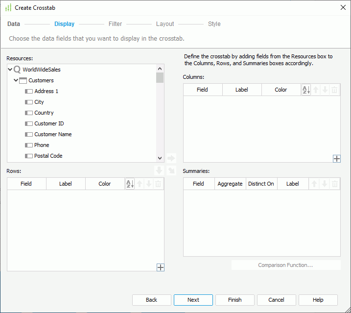 Create Crosstab - Display