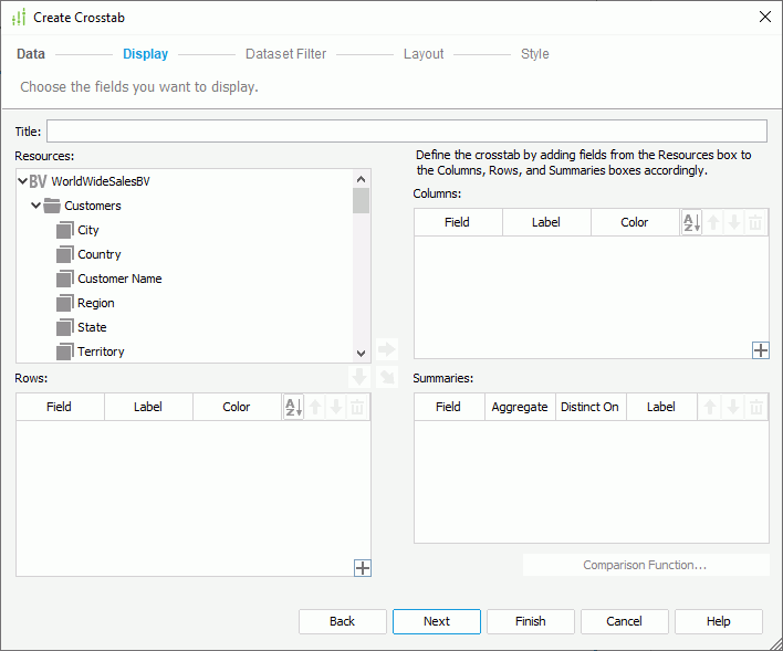 Create Crosstab - Display