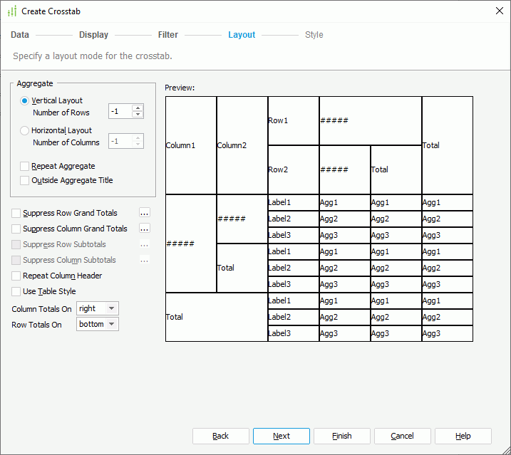 Create Crosstab - Layout