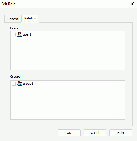 Edit Role dialog box - Relation tab