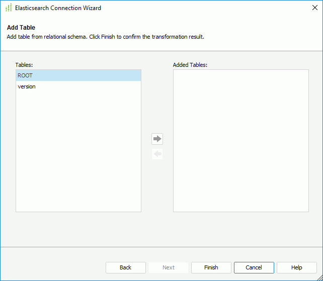 Elasticsearch Connection Wizard - Add Table