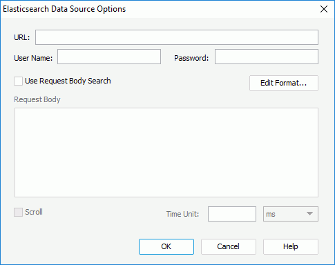 Elasticsearch Data Source Options dialog box