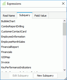 Expressiongs dialog box - Subquery tab