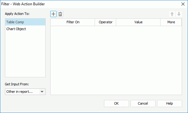 Filter - Web Action Builder dialog box