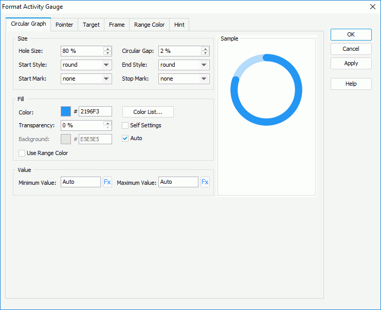 Format Activity Gauge dialog box - Circular Graph