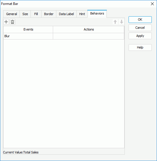 Format Bar dialog box - Behaviors