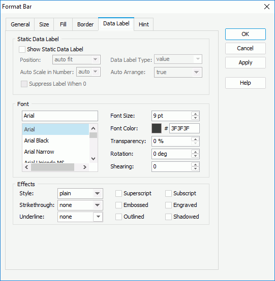 Format Bar dialog box - Data Label