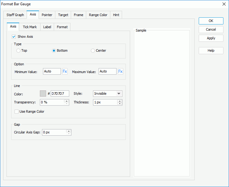 Format Bar Gauge dialog box - Axis - Axis1