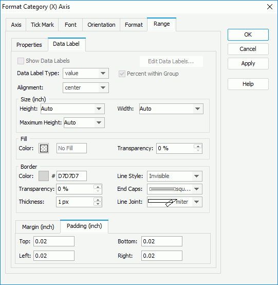 Format Category (X) Axis dialog box - Range - Data Label