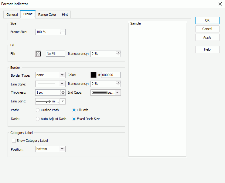 Format Indicator dialog box - Frame