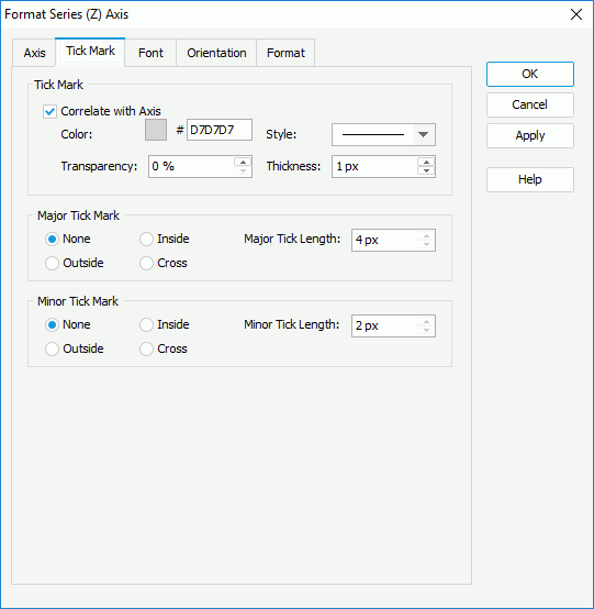 Format Series (Z) Axis dialog box - Tick Mark