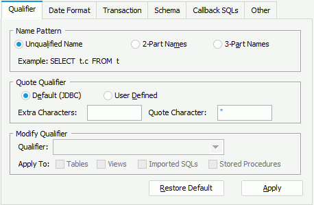 JDBC Connection Options - Qualifier