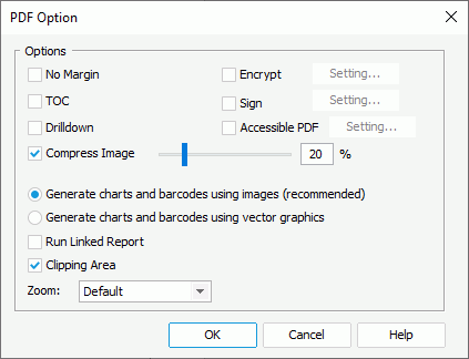 PDF Option dialog box