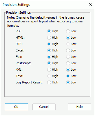 Precision Settings dialog box