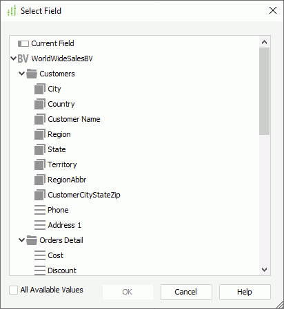 Select Field dialog box