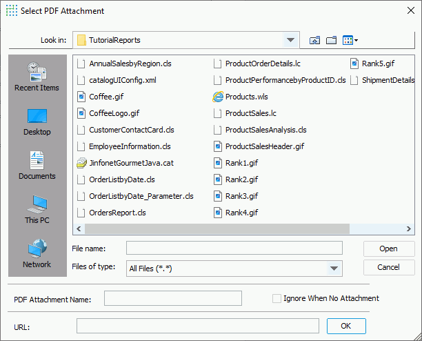 Select PDF Attachment dialog box