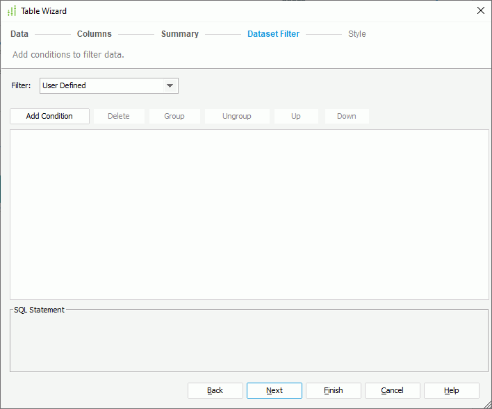 Summary Table Wizard - Filter