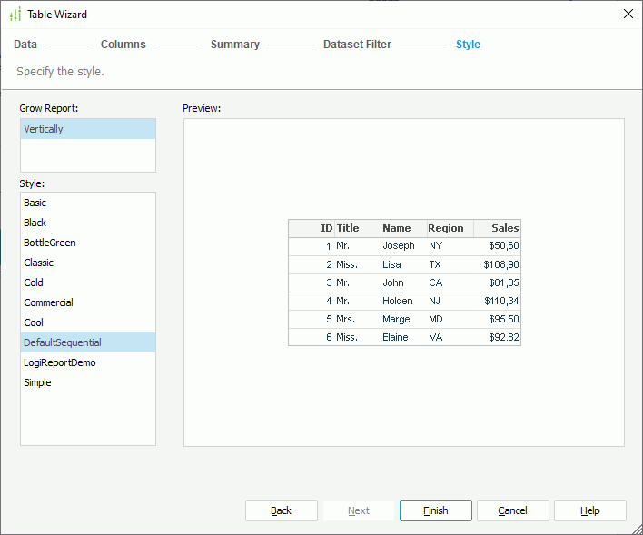 Summary Table Wizard - Style