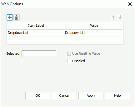 Web Options dialog box - Drop-down List