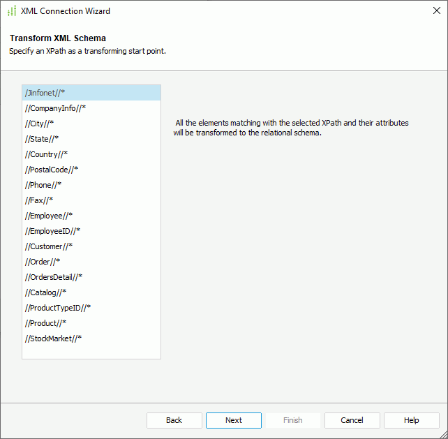 XML Connection Wizard - Transform XML Schema