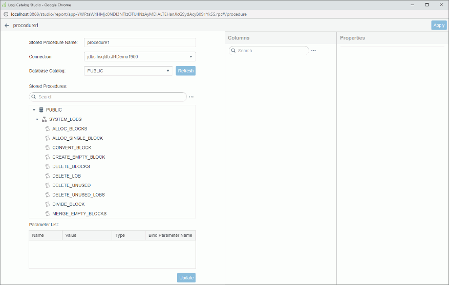 Stored Procedure page