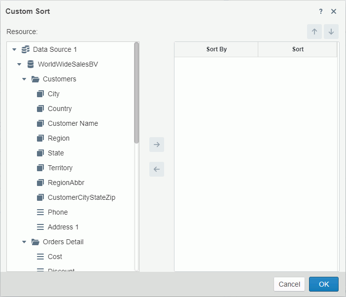 Custom Sort dialog box