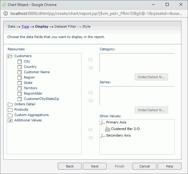 Chart Wizard - Display screen