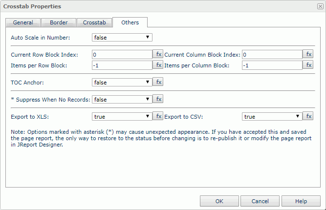 Crosstab Properties Properties dialog - Others tab