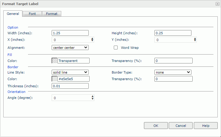 Format Target Label dialog box - General