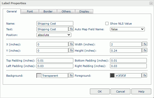 Label Properties dialog box - General tab