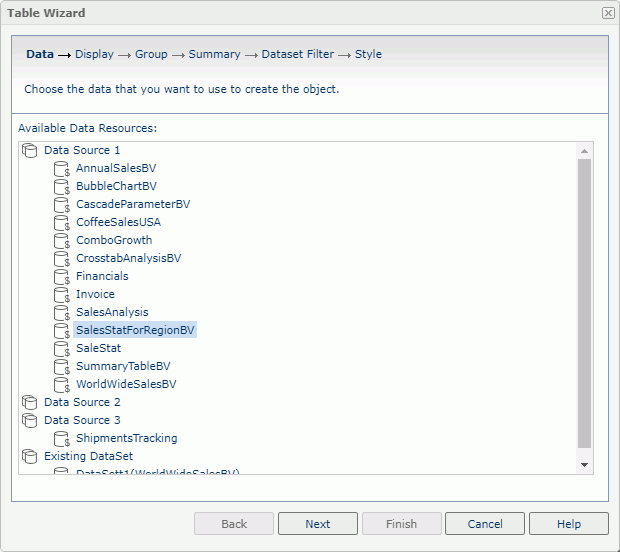 Table Wizard - Data screen