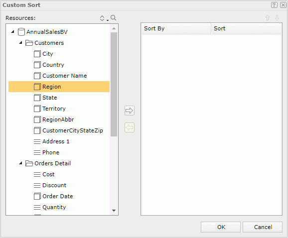 Custom Sort dialog box