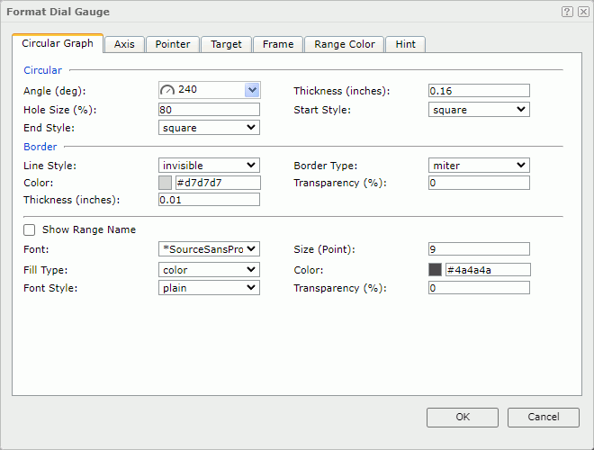 Format Dial Gauge dialog - Circular Graph