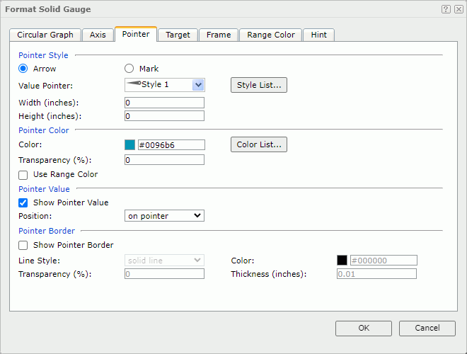 Format Solid Gauge dialog - Pointer