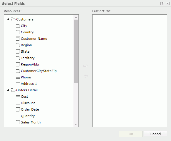 Select Fields dialog