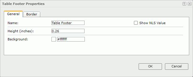 Table Footer Properties dialog box - General tab