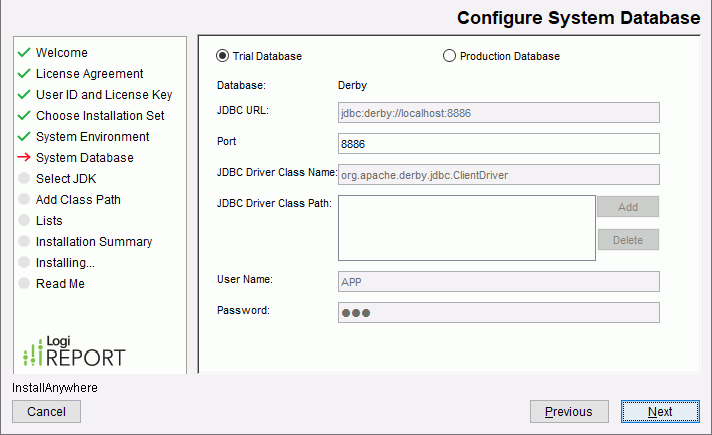 Report Server Installation wizard - System Database screen